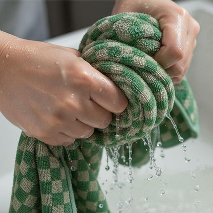 3 Piece Checkered Hand Towels for Bathroom in Pink Gray Green, Soft Absorbent Cotton Face Towels Bath Towels with Buffalo Checkered Pattern,Towel Set for Kitchen, 13"×30"
