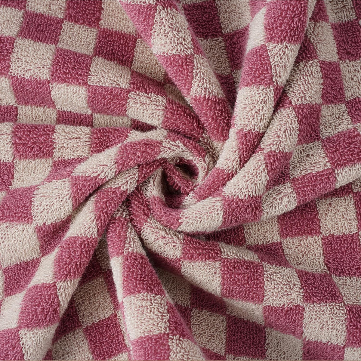 3 Piece Checkered Hand Towels for Bathroom in Pink Gray Green, Soft Absorbent Cotton Face Towels Bath Towels with Buffalo Checkered Pattern,Towel Set for Kitchen, 13"×30"