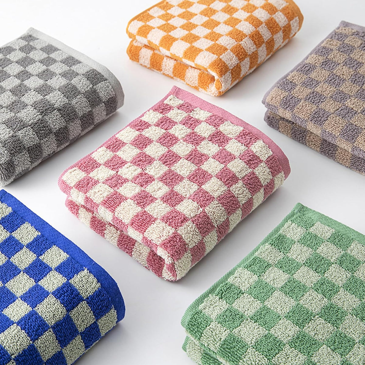 3 Piece Checkered Hand Towels for Bathroom in Pink Gray Green, Soft Absorbent Cotton Face Towels Bath Towels with Buffalo Checkered Pattern,Towel Set for Kitchen, 13"×30"