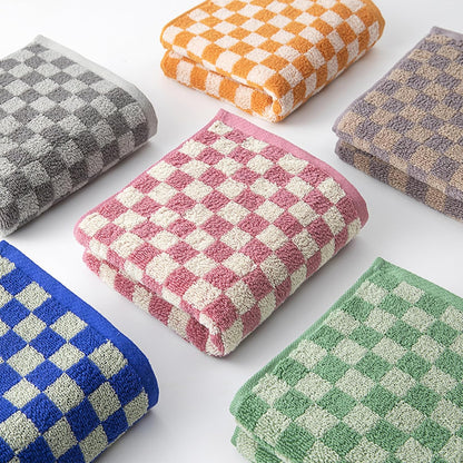 3 Piece Checkered Hand Towels for Bathroom in Pink Gray Green, Soft Absorbent Cotton Face Towels Bath Towels with Buffalo Checkered Pattern,Towel Set for Kitchen, 13"×30"