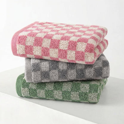 3 Piece Checkered Hand Towels for Bathroom in Pink Gray Green, Soft Absorbent Cotton Face Towels Bath Towels with Buffalo Checkered Pattern,Towel Set for Kitchen, 13"×30"