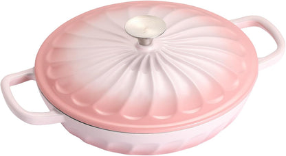 Enameled Cast Iron Dutch Oven, 3.8 Quart Dutch Oven Pot with Lid, Shallow Cast Iron Braiser with Handles, Oven Safe up to 500°F (Pink)