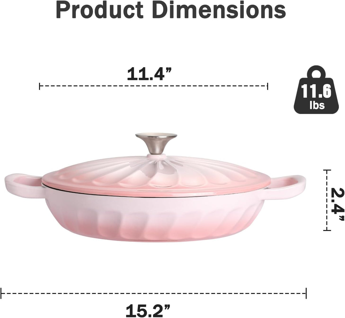 Enameled Cast Iron Dutch Oven, 3.8 Quart Dutch Oven Pot with Lid, Shallow Cast Iron Braiser with Handles, Oven Safe up to 500°F (Pink)