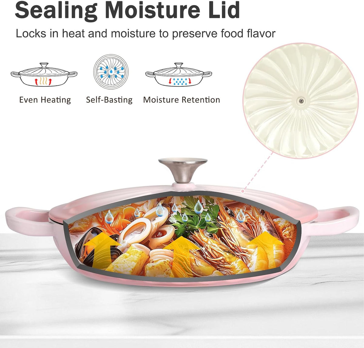 Enameled Cast Iron Dutch Oven, 3.8 Quart Dutch Oven Pot with Lid, Shallow Cast Iron Braiser with Handles, Oven Safe up to 500°F (Pink)