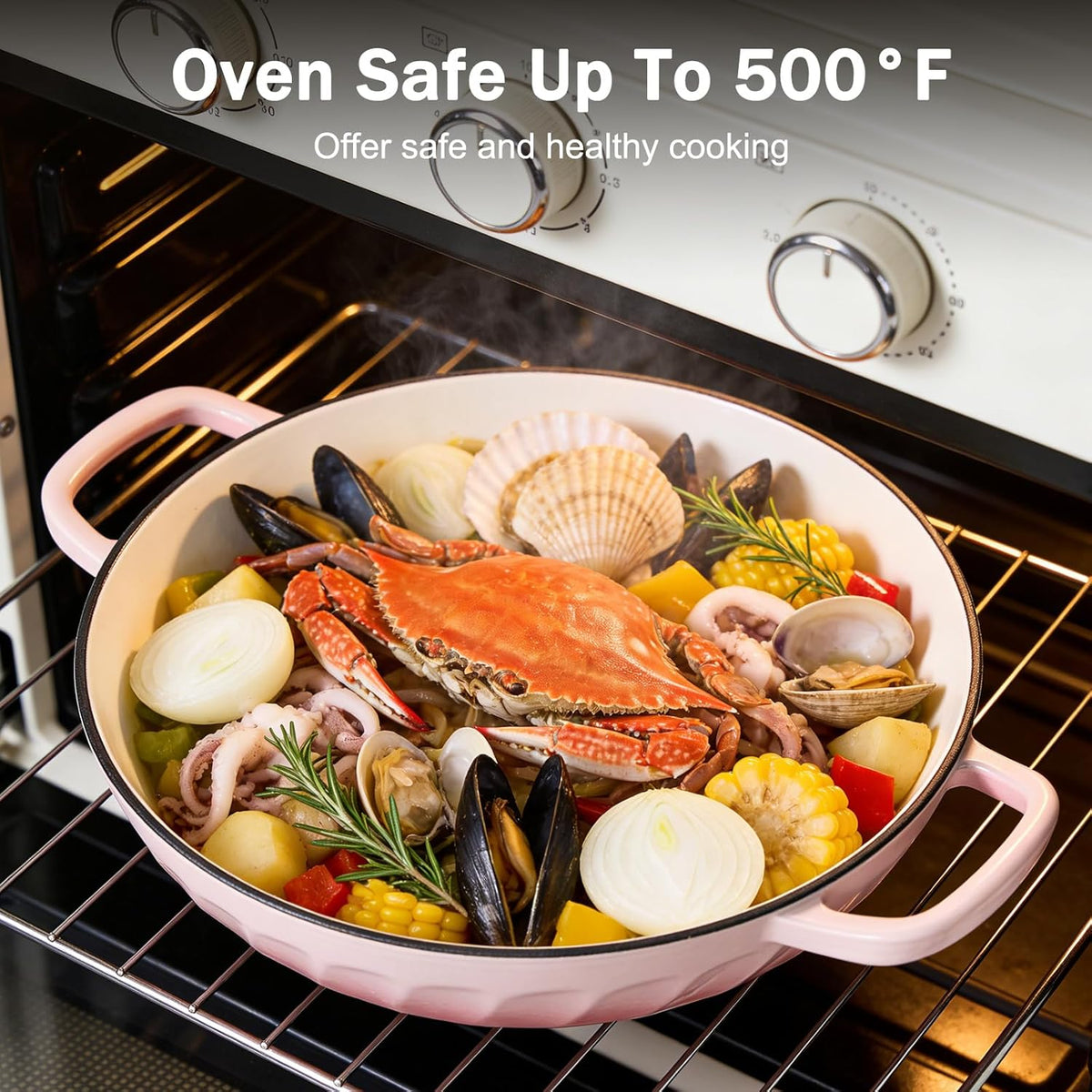 Enameled Cast Iron Dutch Oven, 3.8 Quart Dutch Oven Pot with Lid, Shallow Cast Iron Braiser with Handles, Oven Safe up to 500°F (Pink)