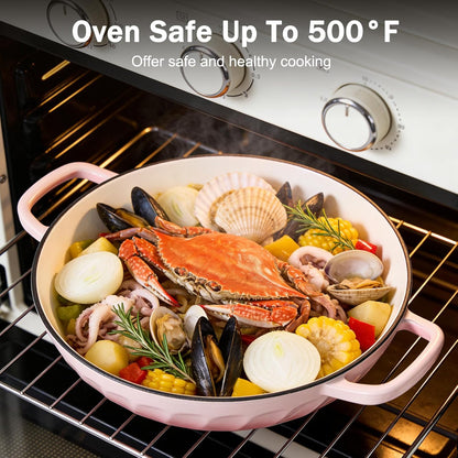 Enameled Cast Iron Dutch Oven, 3.8 Quart Dutch Oven Pot with Lid, Shallow Cast Iron Braiser with Handles, Oven Safe up to 500°F (Pink)