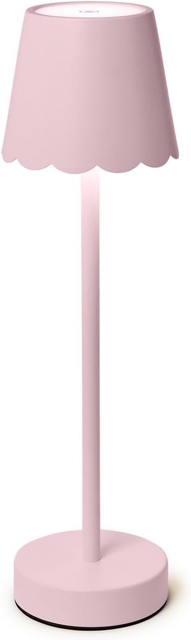Scalloped Edge Shade LED Cordless Table Lamp, 14-Inch, Pink