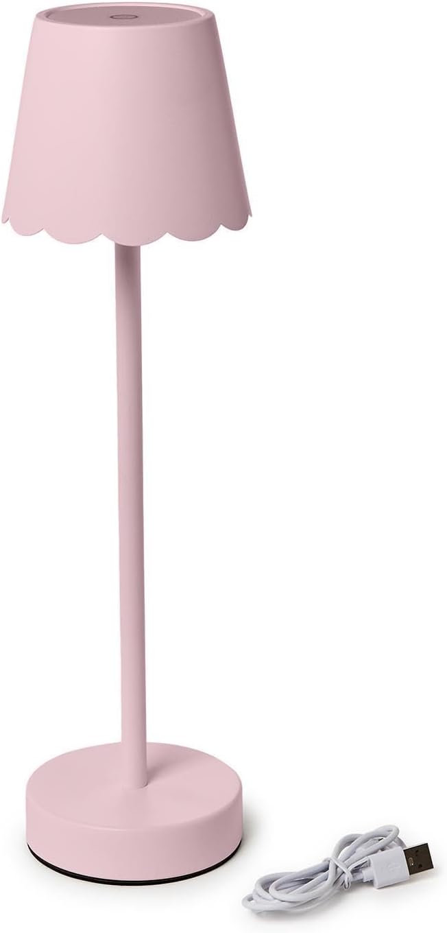 Scalloped Edge Shade LED Cordless Table Lamp, 14-Inch, Pink