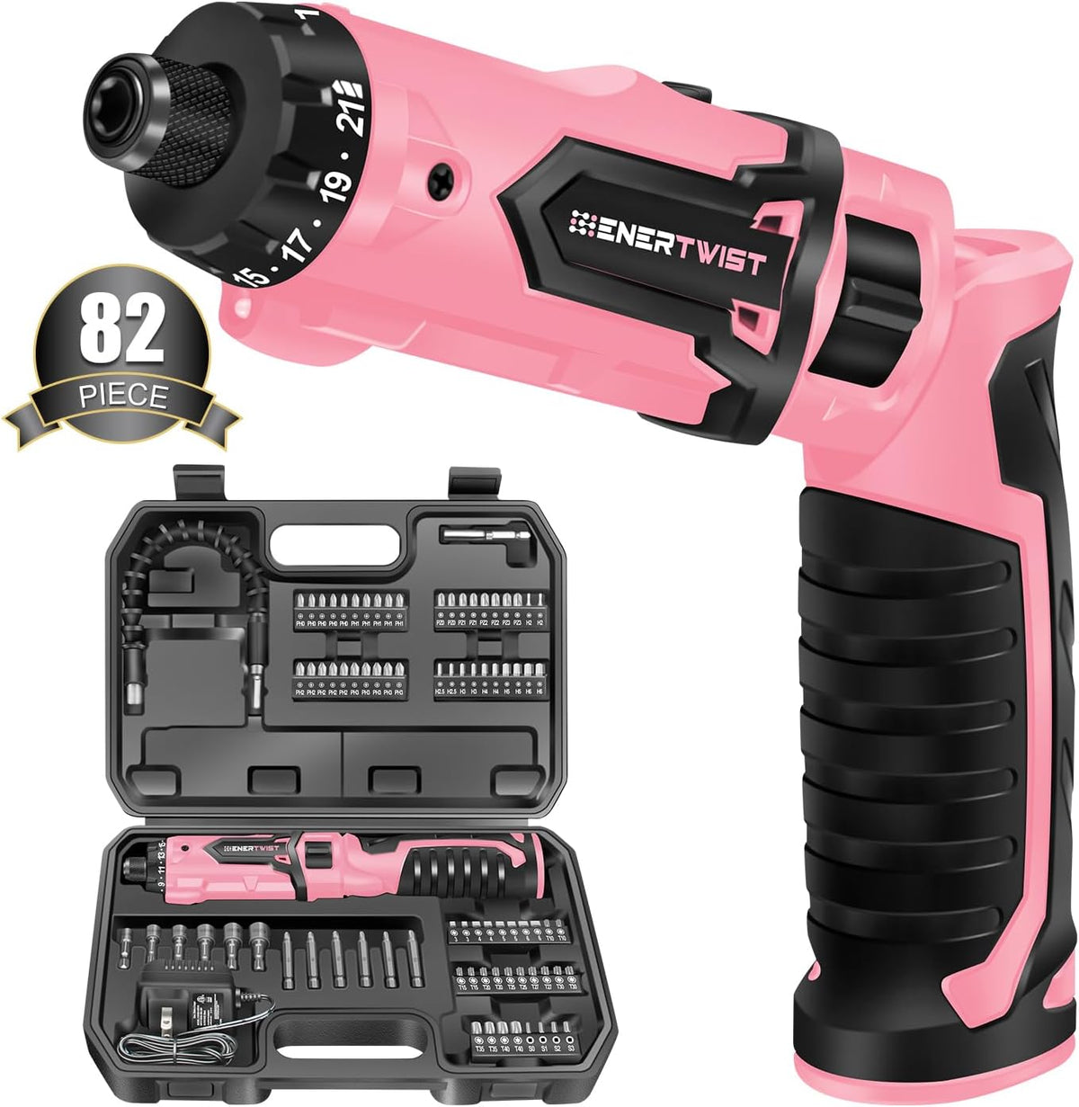 Cordless Electric 8V Pink Screwdriver with 82 Accessory Kit
