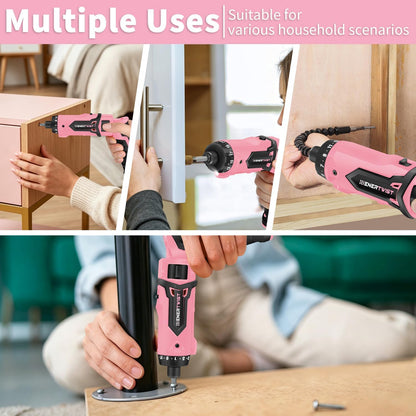 Cordless Electric 8V Pink Screwdriver with 82 Accessory Kit