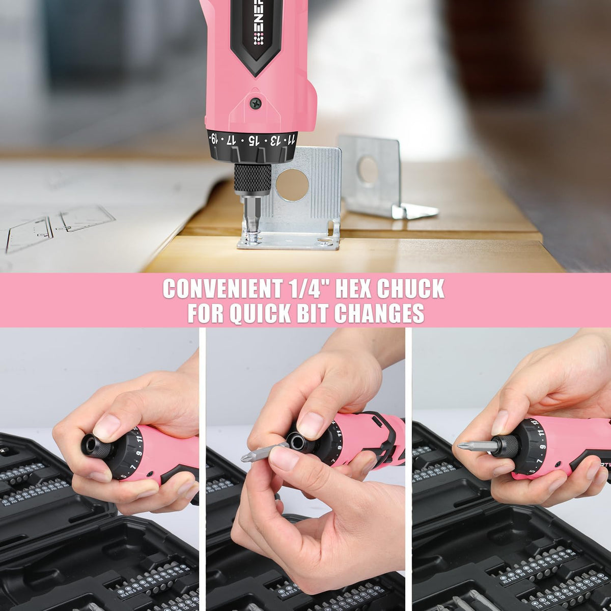 Cordless Electric 8V Pink Screwdriver with 82 Accessory Kit