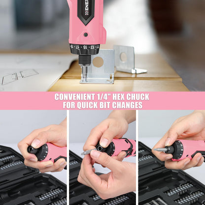 Cordless Electric 8V Pink Screwdriver with 82 Accessory Kit