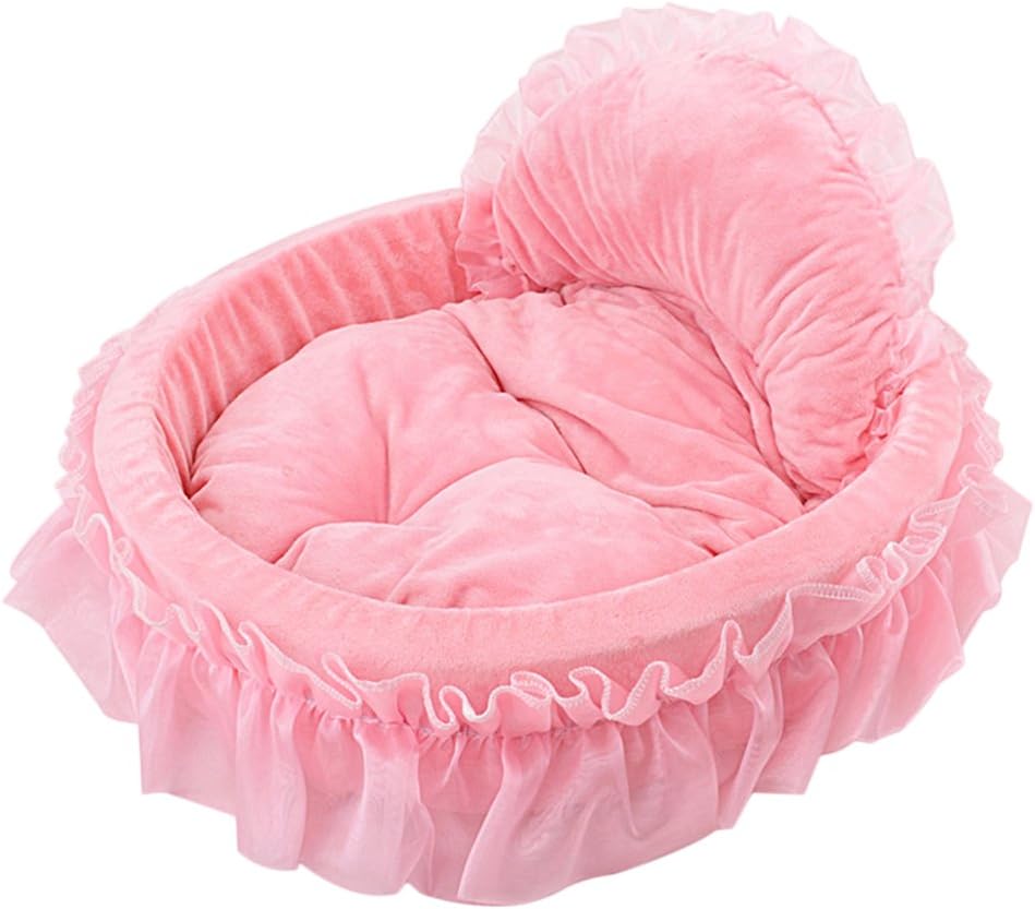 Cute Princess Pet Bed Bow-TIE Lace Cat Sofa (S, Pink)