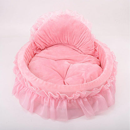 Cute Princess Pet Bed Bow-TIE Lace Cat Sofa (S, Pink)
