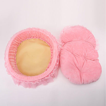 Cute Princess Pet Bed Bow-TIE Lace Cat Sofa (S, Pink)