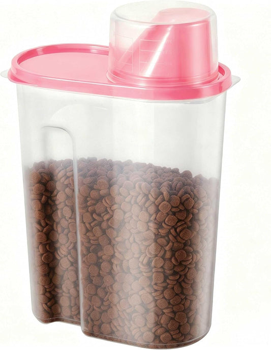 Pet Food Storage Container 2lb 2.5L Translucent Cat Dog Food Storage Container Dispenser with Measuring Cup Pour Spout Sealed Cover for Pets (Pink 1pcs)