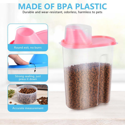 Pet Food Storage Container 2lb 2.5L Translucent Cat Dog Food Storage Container Dispenser with Measuring Cup Pour Spout Sealed Cover for Pets (Pink 1pcs)