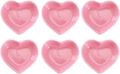 Pink Love Heart Shaped Ceramic Bowl Set of 6, Contemporary Porcelain Side Dishes, Seasoning & Soy Dipping Sauce Bowls for Wedding & Birthday Party