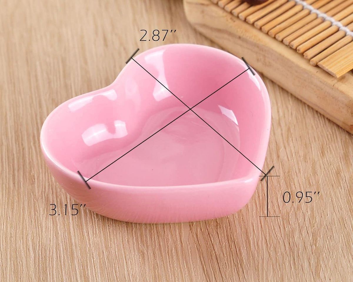 Pink Love Heart Shaped Ceramic Bowl Set of 6, Contemporary Porcelain Side Dishes, Seasoning & Soy Dipping Sauce Bowls for Wedding & Birthday Party