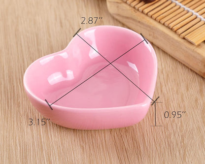 Pink Love Heart Shaped Ceramic Bowl Set of 6, Contemporary Porcelain Side Dishes, Seasoning & Soy Dipping Sauce Bowls for Wedding & Birthday Party