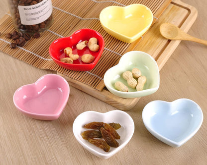 Pink Love Heart Shaped Ceramic Bowl Set of 6, Contemporary Porcelain Side Dishes, Seasoning & Soy Dipping Sauce Bowls for Wedding & Birthday Party