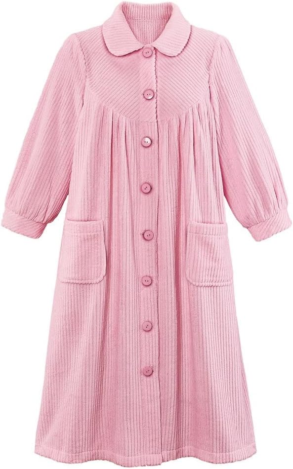 Plush Fleece Button Front Robe with Pockets, Collar