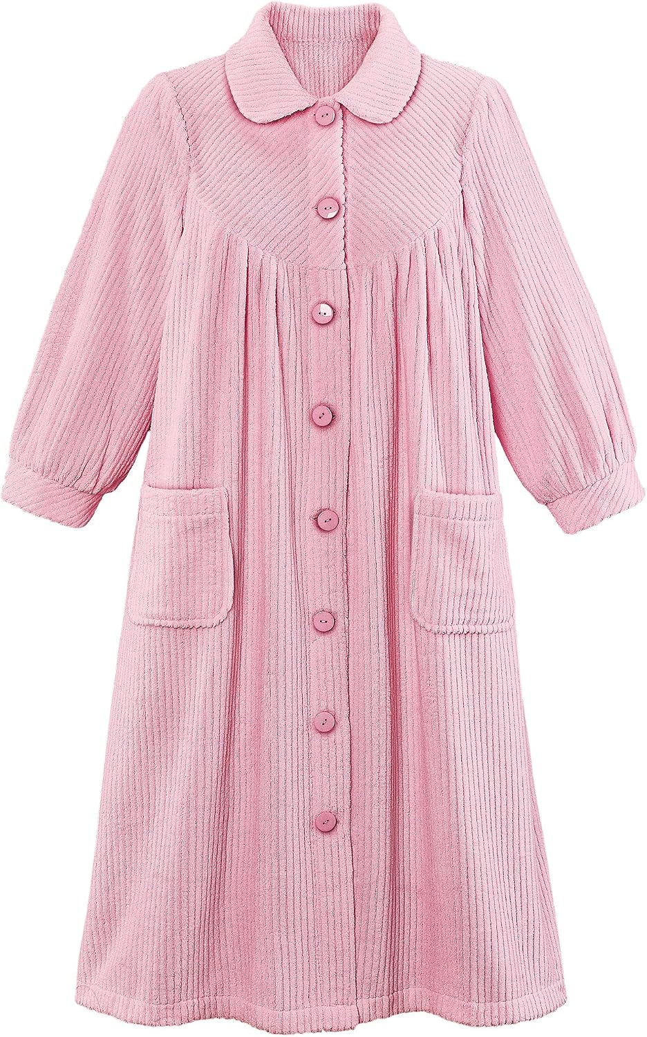 Plush Fleece Button Front Robe with Pockets, Collar