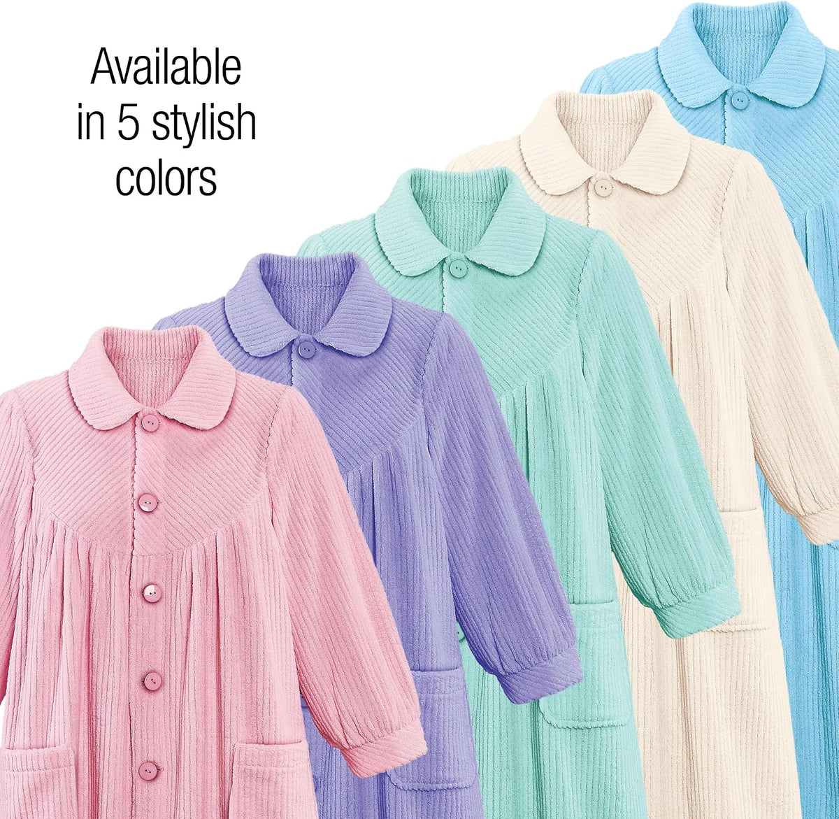 Plush Fleece Button Front Robe with Pockets, Collar