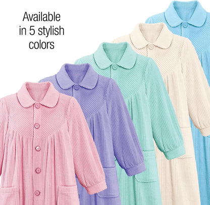 Plush Fleece Button Front Robe with Pockets, Collar