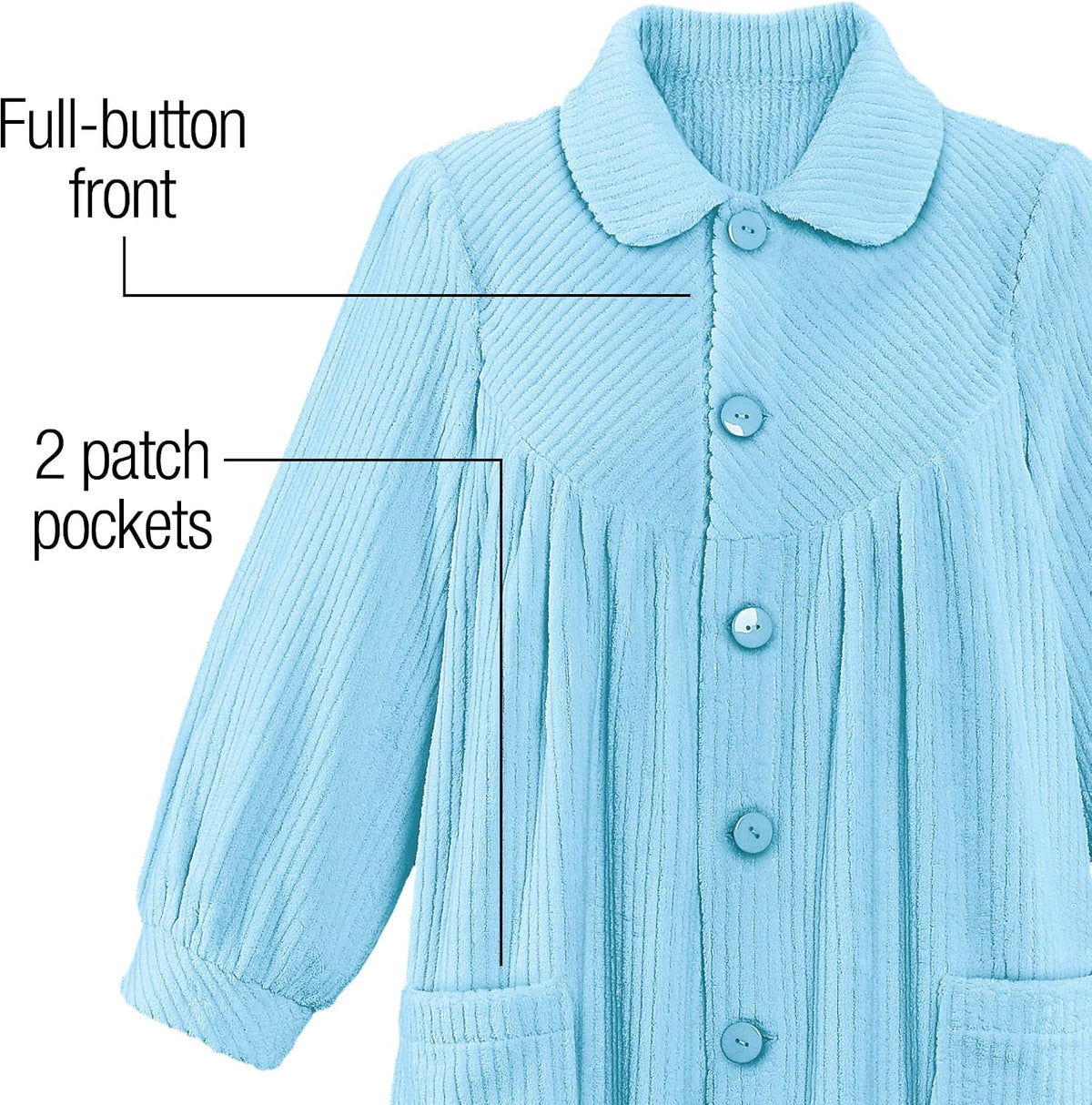 Plush Fleece Button Front Robe with Pockets, Collar