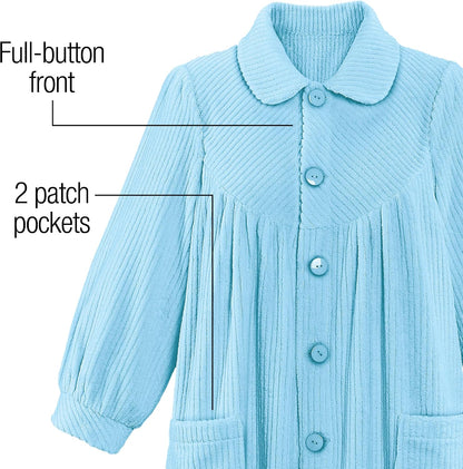 Plush Fleece Button Front Robe with Pockets, Collar