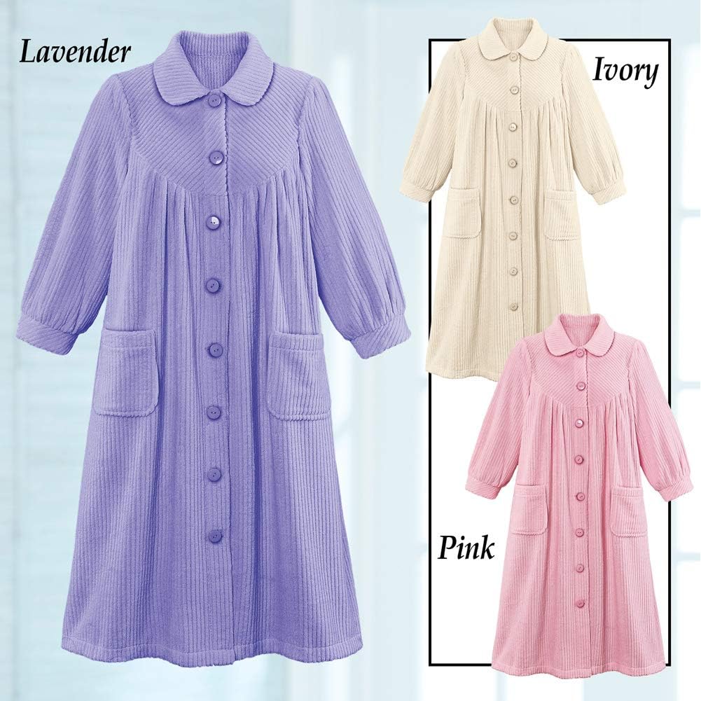 Plush Fleece Button Front Robe with Pockets, Collar