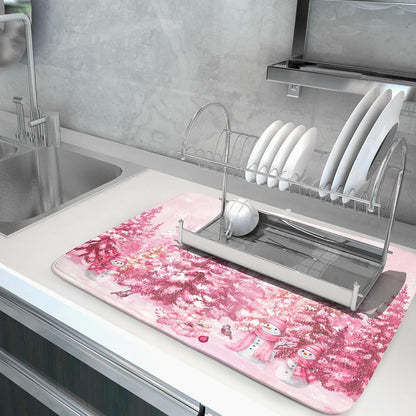 Pink Forest Dish Drying Mat Washable Drying Matt Kitchen Counter