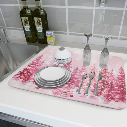 Pink Forest Dish Drying Mat Washable Drying Matt Kitchen Counter