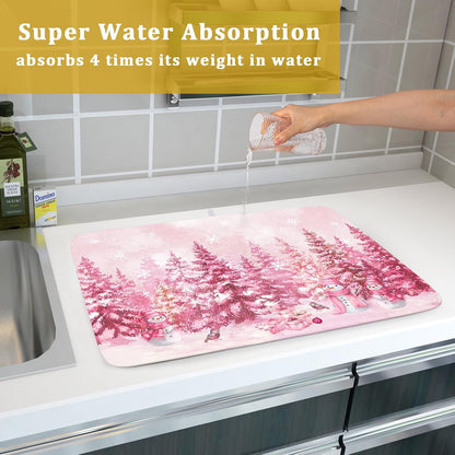 Pink Forest Dish Drying Mat Washable Drying Matt Kitchen Counter