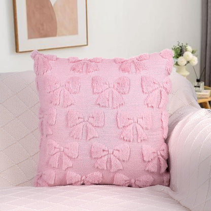 Pink Bow Throw Pillow Covers 18x18in Set of 2,Christmas Coquette Soft Plush Faux Fur Pillow Case for Large Couch Sofa Home Room Indoor Outdoor Holiday Decorations