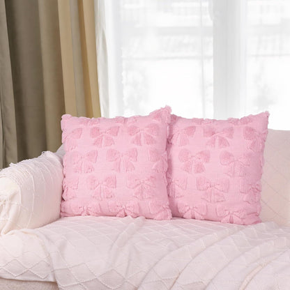 Pink Bow Throw Pillow Covers 18x18in Set of 2,Christmas Coquette Soft Plush Faux Fur Pillow Case for Large Couch Sofa Home Room Indoor Outdoor Holiday Decorations