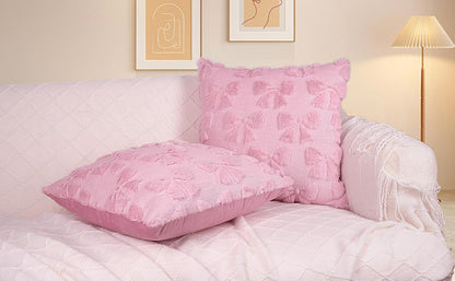 Pink Bow Throw Pillow Covers 18x18in Set of 2,Christmas Coquette Soft Plush Faux Fur Pillow Case for Large Couch Sofa Home Room Indoor Outdoor Holiday Decorations