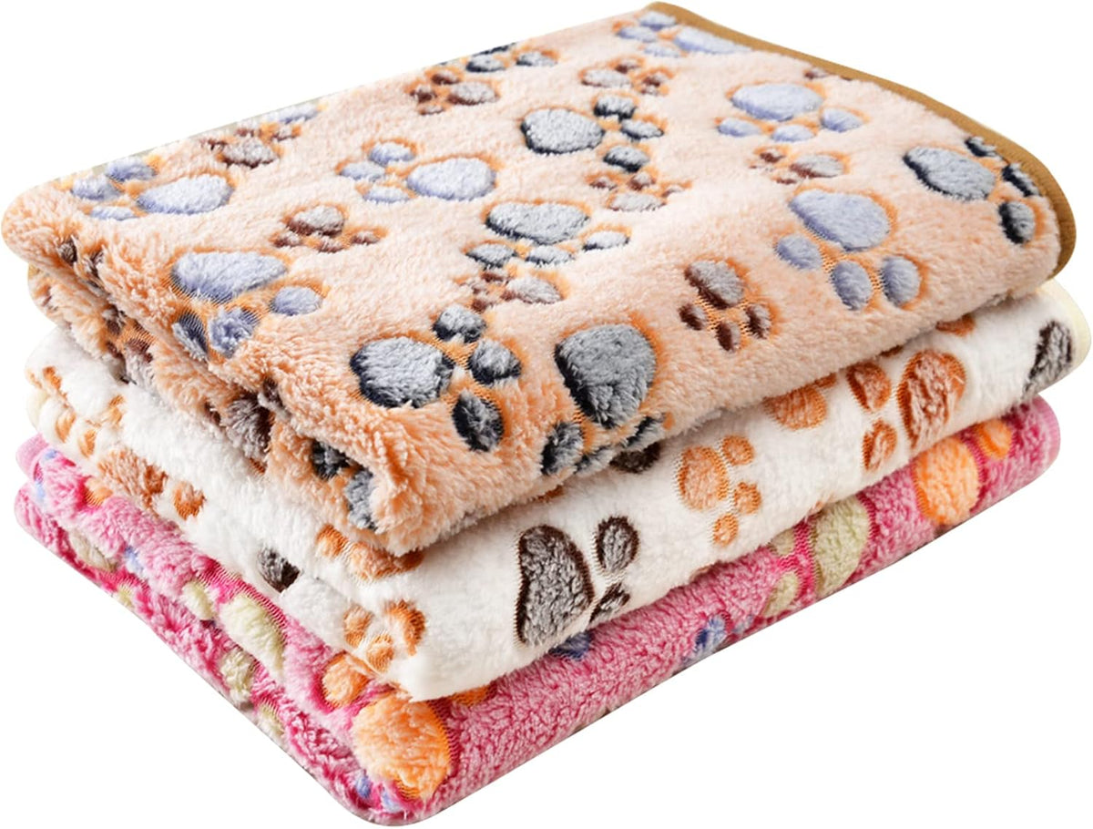 Blanket-Premium-Flannel-Small-Printed Throw for Cats Dog Puppy Animals Super Soft Fluffy Fleece Pet Blankets Warm Sleep Mat Cute Paw Pink