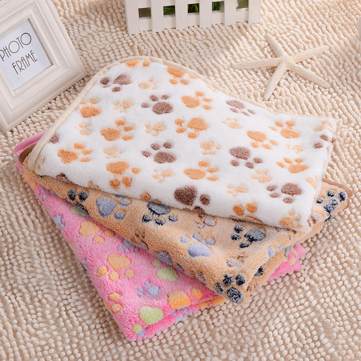 Blanket-Premium-Flannel-Small-Printed Throw for Cats Dog Puppy Animals Super Soft Fluffy Fleece Pet Blankets Warm Sleep Mat Cute Paw Pink