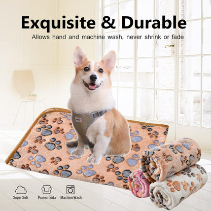 Blanket-Premium-Flannel-Small-Printed Throw for Cats Dog Puppy Animals Super Soft Fluffy Fleece Pet Blankets Warm Sleep Mat Cute Paw Pink