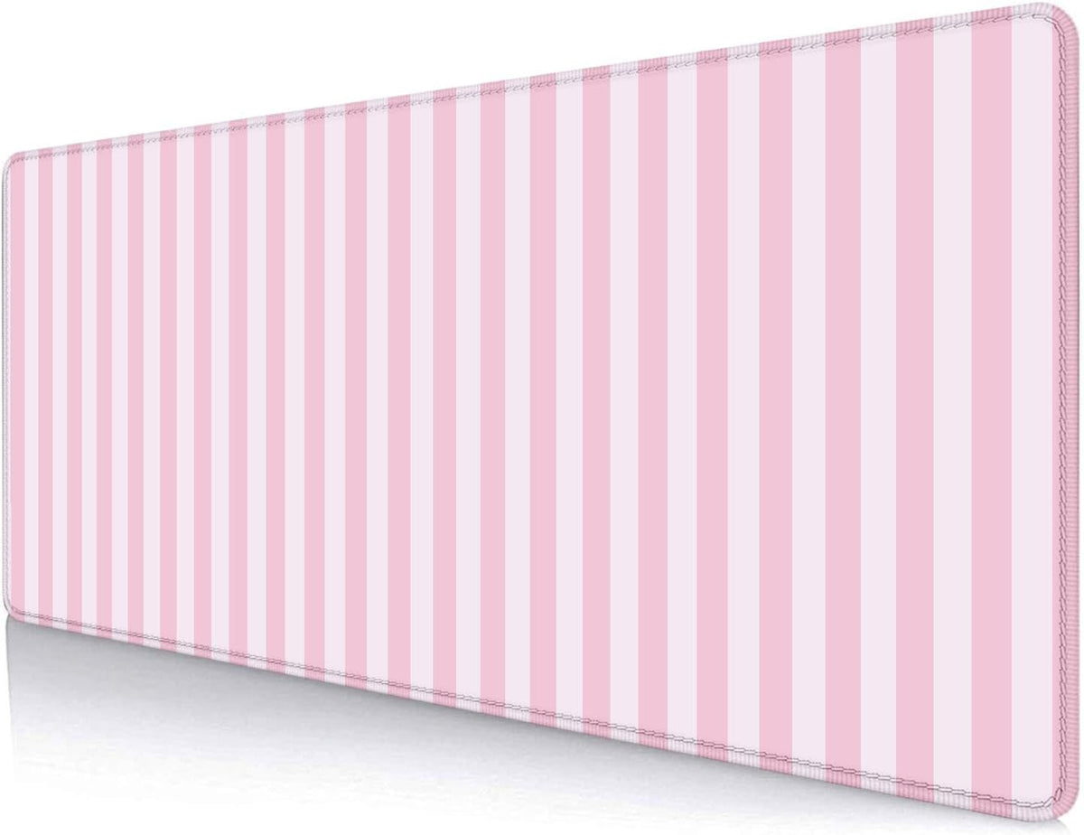 Light Pink Stripe Large Mouse Pad, Cute Pastel Desk Mat, Kawaii Aesthetic Computer Desk Pad, Desktop Mat, Extended Mat for Home Office Desk Decor for Women Gaming Keyboard Pad, 31.5 x 11.8 inch