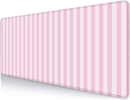 Light Pink Stripe Large Mouse Pad, Cute Pastel Desk Mat, Kawaii Aesthetic Computer Desk Pad, Desktop Mat, Extended Mat for Home Office Desk Decor for Women Gaming Keyboard Pad, 31.5 x 11.8 inch