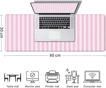 Light Pink Stripe Large Mouse Pad, Cute Pastel Desk Mat, Kawaii Aesthetic Computer Desk Pad, Desktop Mat, Extended Mat for Home Office Desk Decor for Women Gaming Keyboard Pad, 31.5 x 11.8 inch