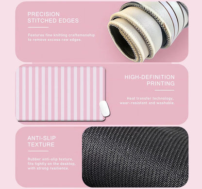 Light Pink Stripe Large Mouse Pad, Cute Pastel Desk Mat, Kawaii Aesthetic Computer Desk Pad, Desktop Mat, Extended Mat for Home Office Desk Decor for Women Gaming Keyboard Pad, 31.5 x 11.8 inch
