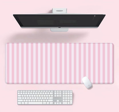 Light Pink Stripe Large Mouse Pad, Cute Pastel Desk Mat, Kawaii Aesthetic Computer Desk Pad, Desktop Mat, Extended Mat for Home Office Desk Decor for Women Gaming Keyboard Pad, 31.5 x 11.8 inch
