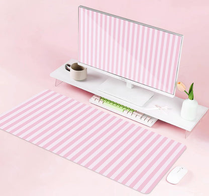 Light Pink Stripe Large Mouse Pad, Cute Pastel Desk Mat, Kawaii Aesthetic Computer Desk Pad, Desktop Mat, Extended Mat for Home Office Desk Decor for Women Gaming Keyboard Pad, 31.5 x 11.8 inch
