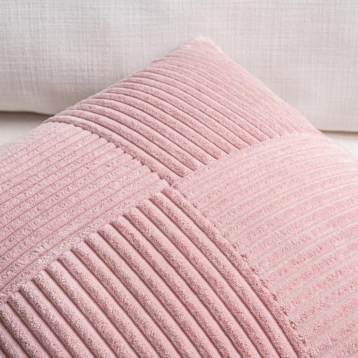 Blush Pink Lumbar Decorative Throw Pillow Covers 12x20 Inch for Living Room Couch Bed, Rustic Farmhouse Boho Home Decor, Soft Striped Corduroy Rectangle Accent Cushion Case 30x50 cm