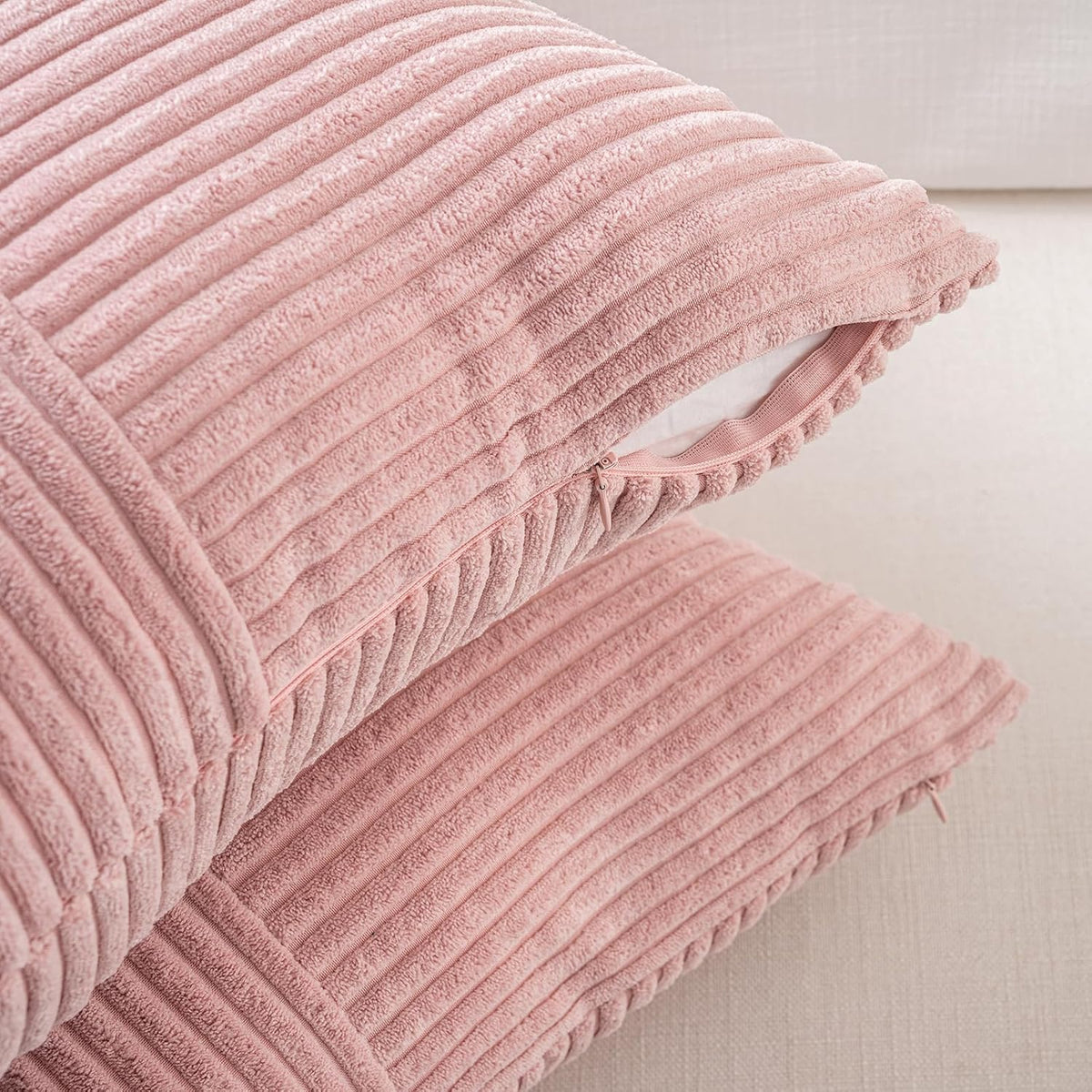 Blush Pink Lumbar Decorative Throw Pillow Covers 12x20 Inch for Living Room Couch Bed, Rustic Farmhouse Boho Home Decor, Soft Striped Corduroy Rectangle Accent Cushion Case 30x50 cm