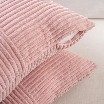 Blush Pink Lumbar Decorative Throw Pillow Covers 12x20 Inch for Living Room Couch Bed, Rustic Farmhouse Boho Home Decor, Soft Striped Corduroy Rectangle Accent Cushion Case 30x50 cm